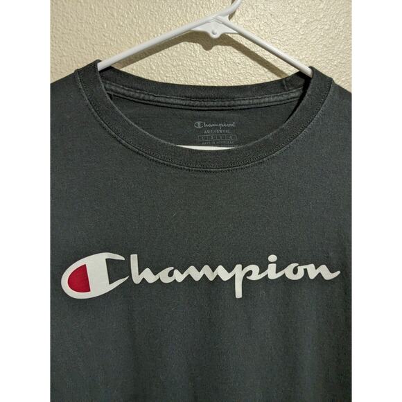Champion Shirt Adult Large Black Spell Out Logo Long Sleeve Mens - Picture 2 of 4